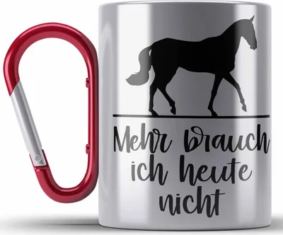 Produktbild von Trendation - Reiterin Mädchen Pferde Geschenk Edelstahl Tasse Karabiner Reiten Reiterin Kinder Becher Spruch Lustig Geburtstag Geschenke (Rot)