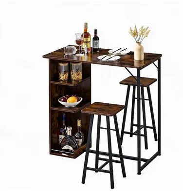 Produktbild von Bartisch Set mit 2 Barhockern & 3 Stauablagen 92x50x91cm Weiß