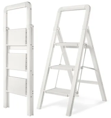 Produktbild von Trittleiter 3-stufig Aluminium Klappbar Weiß 150 kg