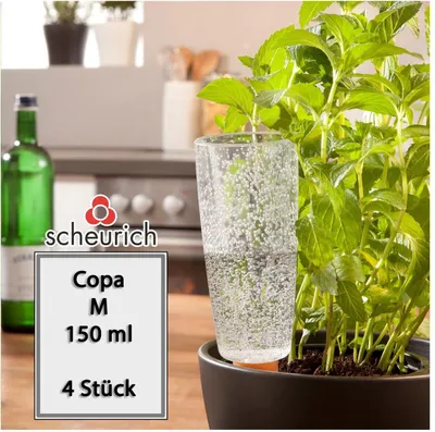 Produktbild von Scheurich Wasserspender Copa M | 4x Transparent | 150 ml Füllmenge | Bewässerungskugel klein mit Ton Fuß | Wasserspender Pflanzen und Blumen Terrakotta Stiel