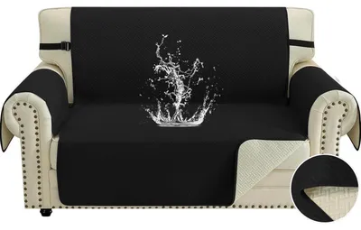 Productafbeelding van Bankhoes voor 2 personen, waterdicht, antislip, met zijvakken, krasbestendig, zwart