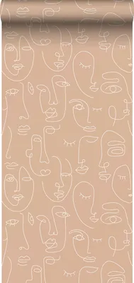 Obrázek produktu pro ESTAhome Line Art Faces broskvově růžová a bílá tapeta - 139214 - 0,53 x 10,05 m