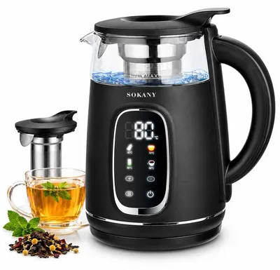 Produktbild von Wasserkocher 1,7 L, 2200 W Edelstahl Teekocher, Touchscreen & LED-Display, 13 Temperaturstufen 40–100 °C, Teesieb, Trockenlaufschutz