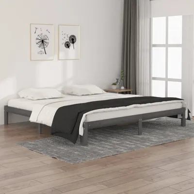 Produktbild von The Living Store Massivholzbett Grau Kiefer 200x200 cm