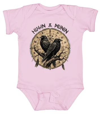 Productafbeelding van Wikings Ravens Odin Huginn Muninn Vegvisir Runen, Noords mythologie, babyrompertje, roze, maat 12/18