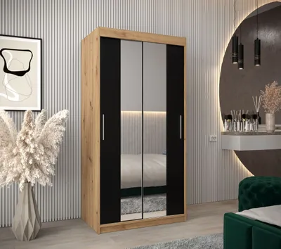 Obrázek produktu pro Skříň s posuvnými dveřmi v šířce 100 cm TIMEA 1 - dub artisan / černá
