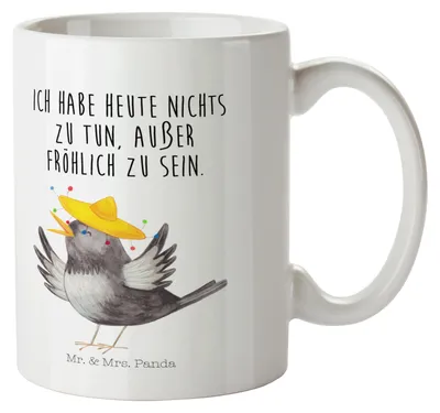 Produktbild von Mr. & Mrs. Panda Plastikbecher Rabe Sombrero - Weiß - Geschenk, Haferl, Vögel, Spruch Positiv, Pott, Elster, Tiere, Motivation, Trinklernbecher, Kinderbecher, Kindertasse