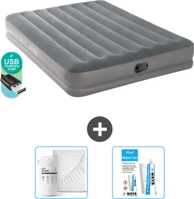 Produktbild von Intex Luftbett - 2 Personen - 152 x 203 x 30 cm - Grau - Inklusive Pumpe - Spannbettuch en Reperaturset