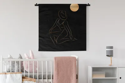 Produktbild von MuchoWow® Wandteppich Wandbehang Frau - Mond - Gold - Schwarz 90x90 cm Tapisserie Dekoration Wandtuch - Wandaufhänger