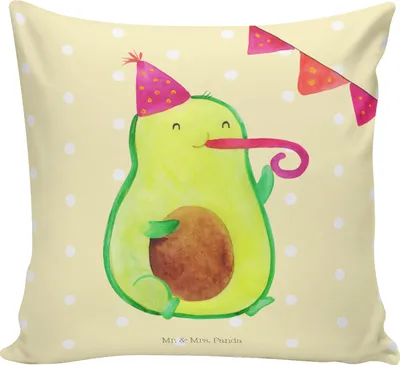 Produktbild von Mr. & Mrs. Panda kissen für sofa Avocado Party - Gelb Pastell - Geschenk, 40x40, Happy Birthday, Geburtstag, Deko, kuschelkissen, Sofakissen