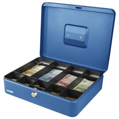 Produktbild von Geldkassette abschließbar, 5 Münzfächer &  4 Scheinmulden, HMF 10019-05, Blau