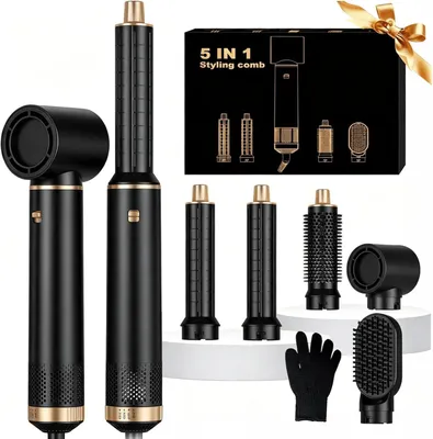 Obrázok produktu pre Sada na úpravu vlasov 5 v 1 Pro Air Styler – 1000 W fén s okrúhlou kefou na sušenie a úpravu vlasov s nástavcom Air Curler, kefou na teplý vzduch, kefou na fénovanie, fénom a kefou na vyrovnávanie vlasov