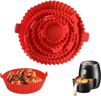 Produktbild von Heißluftfritteusenform, 6-teilige Silikon-Heißluftfritteusenform, wiederverwendbarer Heißluftfritteusenkorb (Pink), runder Silikon-Heißluftfritteusenkorb für Schnellkochtöpfe, Pfannen, Mikrowellenherde, Silikonform für Heißluftfritteuse