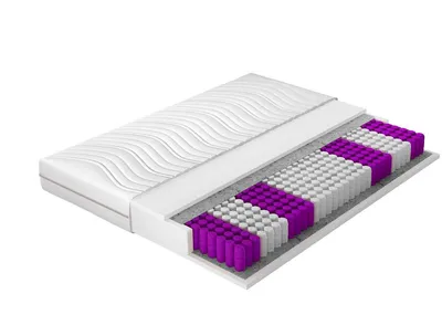 A cutaway view of a mattress showing its internal pocket spring construction.
