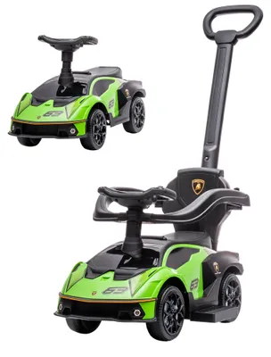 Produktbild von Rutschauto mit Schiebstange 2-in-1 Rutschfahrzeug mit Lenkrad mit Hupe Fußstütze Sitzstauraum Grün