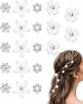 Image de 20 mini-pinces à cheveux ornées de paillettes et de fleurs, idéales pour les mariages, les communions et les fêtes, parfaites pour les filles et les femmes