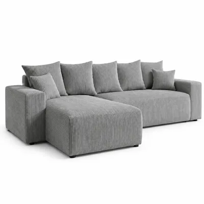 Produktbild von Ecksofa MUBI L-Form, Universal, Modernes Bettsofa mit Schlaffunktion und Bettkasten, Schlafsofa, Couch beidseitig montierbar, GRAU - POSO 55