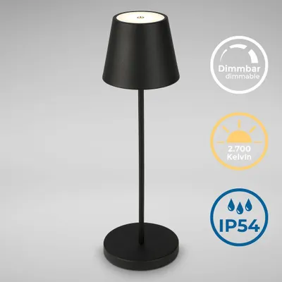 Produktbild von Tischlampe - 2,6W, 240lm, kabellos, led, dimmbar, warmweiß, schwarz