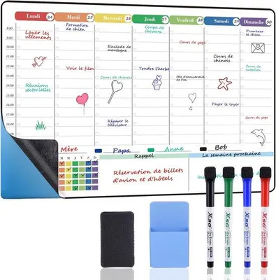 Produktbild von Famanu Wochenplaner 42 x 28 cm - Selbstklebender Whiteboard-Kalender für glatte Oberflächen