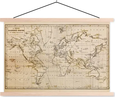 Produktbild von MuchoWow® Textilposter Weltkarte - Vintage - Braun - Pädagogisch 60x40 cm mit holzfarbenen Rahmen - Bilder