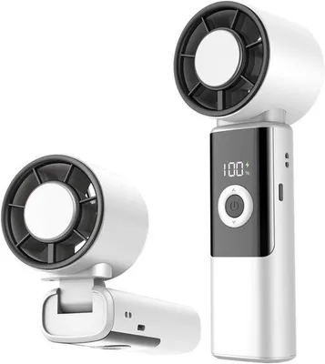 Image de Ventilateur de poche rechargeable - réglage continu, avec écran LED, mini ventilateur pour les voyages, les festivals, le bureau et l'extérieur - Blanc
