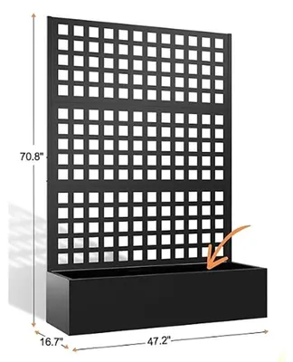 Produktbild von Metall Sichtschutz mit Pflanzkasten & Rankgitter - Mobiler Outdoor Raumteiler - Mit Rollen - Hochbeet - Für Kletterpflanzen - Schwarz Horizontal