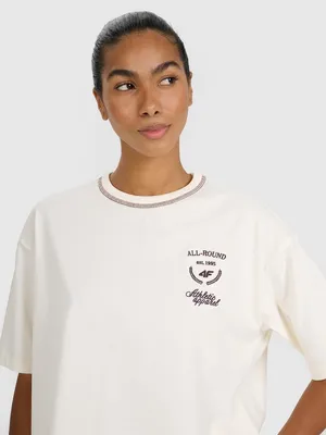 Zdjęcie produktu dla T-shirt oversize z nadrukiem damski 4F 4FRSS25TTSHF2979-11S-M