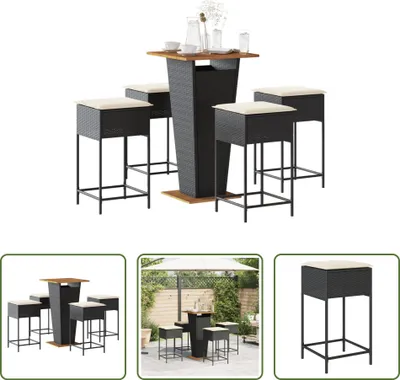 Produktbild von The Living Store 5-tlg. Gartenbar-Set mit Kissen Schwarz Poly Rattan