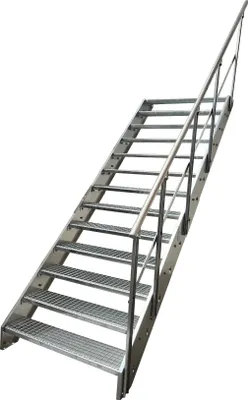Produktbild von Stahl Wangentreppe Gitterroststufen 13 Stufen Geländer Rechts - Verzinkt - (B x H x T) 80 x 247 x 253 cm