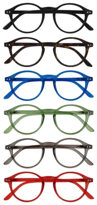 Produktbild von OPULIZE REY Lesebrille - 6er-Pack - Runder Retro-Rahmen - Mattschwarz, Braun, Blau, Grün, Grau, Rot - Herren Damen - Federscharniere - RRRRRR56-12367Z - +1.50