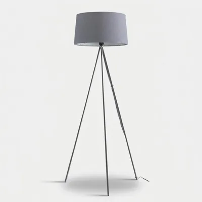 Produktbild von Stehlampe aus Metall mit Baumwoll-Lampenschirm Marilyn - Grau