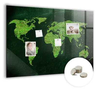 Produktbild von Dekorative Magnettafel 100x70 cm - Magnetwand - für Fotos, Karten und Notizen - Fotowand - Memoboard - Magnetpinnwand - Wanddekoration - Grasige Weltkarte