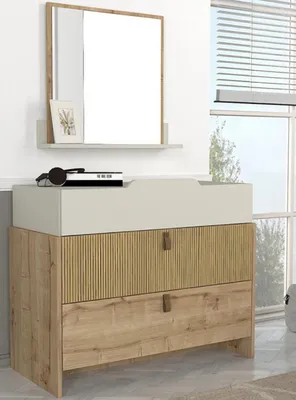 Produktbild von Jugendzimmer Luxus Kommoden mit Spiegel Beige Moderne Möbel stilvolles 2tlg