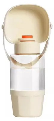 Tragbare Haustier-Wasserflasche, 350 ml, mit 200 ml Futterbehälter, weiß