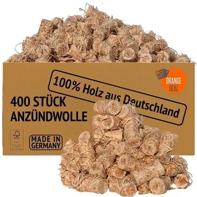 Produktbild von 400 Stück Premium Anzünder (Grill-, Kamin-, Ofenanzünder) aus Holzwolle und Wachs