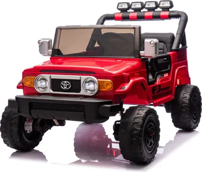 Image de Voiture électrique pour enfants Toyota FJ Cruiser XXL à propulsion 4x4, sous licence (deux places), rouge, batterie portable au lithium, châssis surélevé, deux sièges, suspension arrière, télécommande 2,4 GHz, lecteur MP3 avec Bluetooth, lumières LED