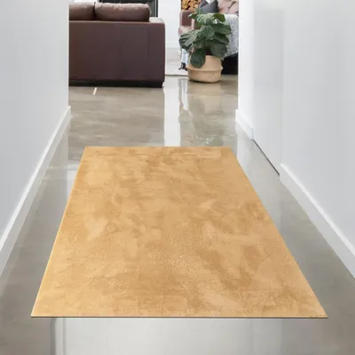 Produktbild von Teppich gold Hasenfell-Optik elegant weich mit feinem Schimmer modern Größe - 80 x 150 cm
