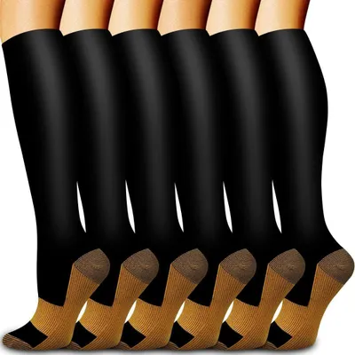 Image de Bas de contention 6 paires, taille 36-38, S/M - Bas de contention pour femmes et hommes - Chaussettes de sport antidérapantes pour la course, le travail et les voyages