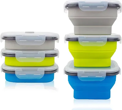 Produktbild von Lunbengo 3-in-1 faltbare Lebensmittelbehälter für Camping, 900 ml, mit luftdichten Deckeln, 15 x 15 cm, platzsparend, ideal für Reisen, Angeln und Küchenmahlzeiten