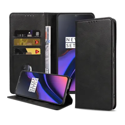 Produktbild von Smartphonica Telefon Fall geeignet für OnePlus 6T Kunstleder Fall mit Magnetverschluss und Kartenhalter Buch Fall mit Klappe - schwarz