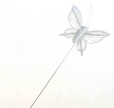 Produktbild von 24 Stecker Schmetterlinge weiß Glitzer 4,5cm 20cm Stiel Deko Butterfly Pick Stab