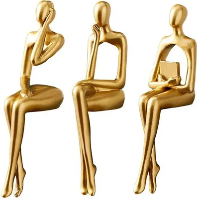 Produktbild von Moderne goldene Denkerfigur, Sitzend, Büro Dekoration