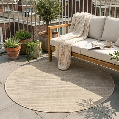 Produktbild von Volero - Outdoor Jute Teppich Rund - Nomad Melange Creme - Ø 100 cm - Wohnzimmer, Esszimmer, Balkon, Garten, Terrasse - Boho, Industrielle, Ländlich, Skandinavisch