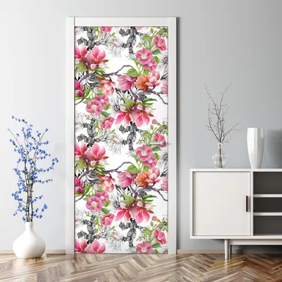 Produktbild von Dekorative Abnehmbarer Wandsticker Türtapete selbstklebend Klebefolie Blumen Aquarell 77 x 200 cm