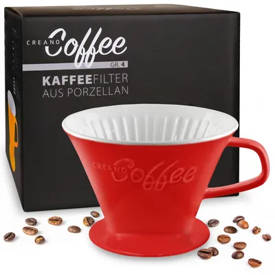 Produktbild von Creano Porzellan Kaffeefilter - Filter Größe 4 für Kaffeefilter Gr. 1x4 - Rot