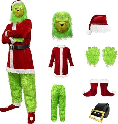 Zdjęcie produktu dla INF Kostium Grincha Świętego Mikołaja - Idealny na Boże Narodzenie, Cosplay i Zabawę L/XL