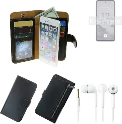 Produktbild von TOP SET Handy Hülle Schutz Hülle kompatibel mit Nokia X30 5G  schwarz aus Kunstleder + Kopfhörer Smartphone Tasche vollwertige Geldbörse