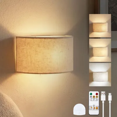 Wandleuchte Leinenstoff halbzylindrisch, Licht nach oben/unten, Beige