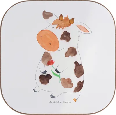 Produktbild von Mr. & Mrs. Panda Untersetzer Tasse Kuh - Weiß - Geschenk, Milch, Spruch, gläseruntersetzer, für Gläser, Bauernhof, Tischschoner, Hof, Design, Kühe, Coaster, Träume