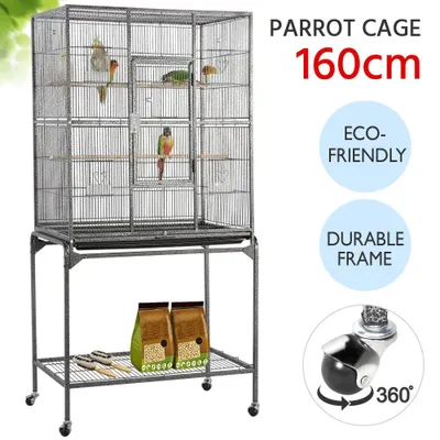 Zdjęcie produktu dla Yaheetech klatka dla ptaków XXL 160 cm H, woliera dla ptaków ze stojakiem domek dla ptaków hodowca ptaków na kółkach